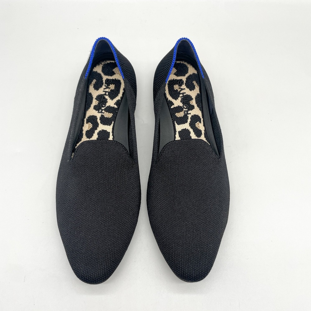 Rothys Womens 8 The Almond Loafer Knit Flats Black Office Travel Preppy Classic